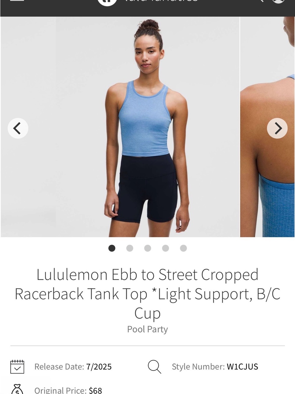 lululemon athletica cropped racerback tank in light blue